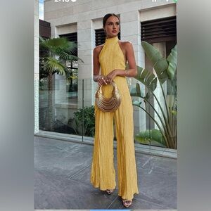 Chic Yellow Halter Wide Leg Jumpsuit